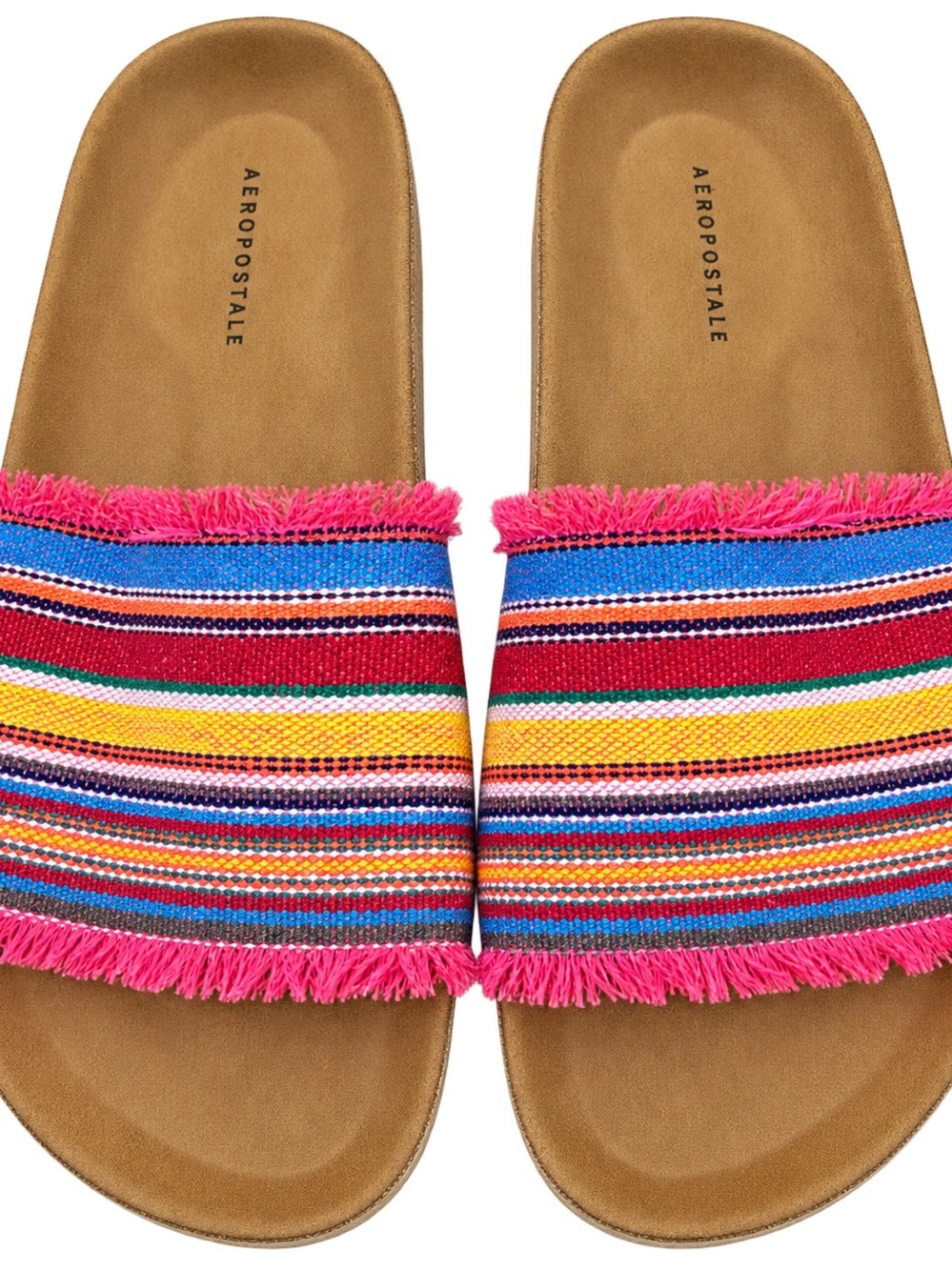 Aeropostale Bright Pink Multicolor Striped Slide Sandals